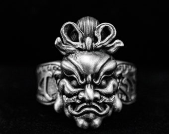 Dharma protector Heng Harjiang ring King Kong Hercules Japanese Buddhist women's jewelry cultural legend myth 925 sterling silver men