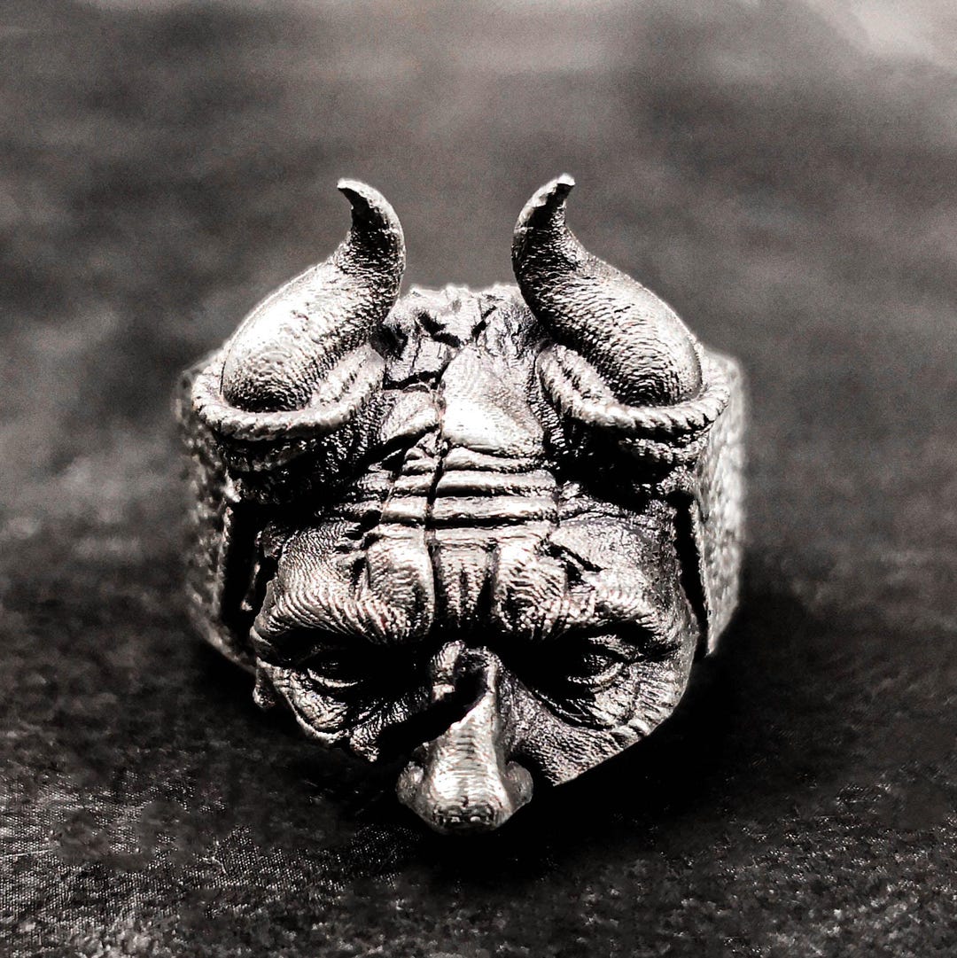 Handcrafted Sterling Silver Horned Demon Ring – Greek Mythology Jewelry ...