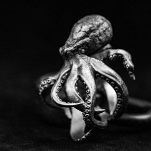 Big octopus open ring ancient Greek Cthulhu mythology legend ocean gift handmade wisdom fish jewelry 925 silver brass for men and women