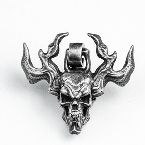Collar con colgante de líder regional, cuerno mágico del alma, carroza, calavera de fuego industrial, demonio, monstruo, joyería atractiva, plata 925, latón para hombres