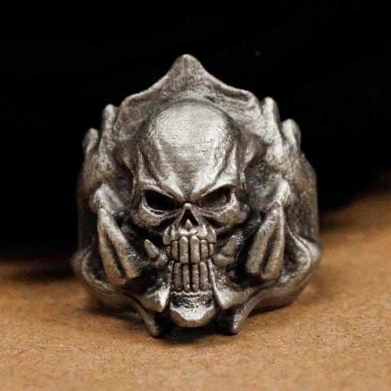 Dark evil spirit vampire skull ring, gothic black skull ring