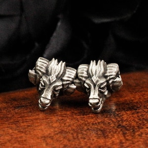 sheep head stud earrings, silver ram head stud earrings, goat stud earrings, oxidized black animal sheep stud earrings jewelry gift