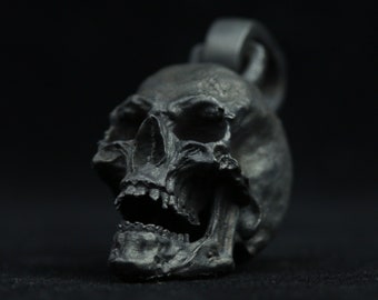 Handmade Sterling Silver Skull Pendant, Gothic Biker Jewelry