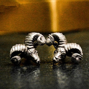 Punk big sheep head earrings, farm tribe sacrificial sheep head jewelry, sterling silver earrings, big sheep horn earrings for men and women