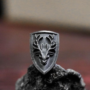 deer head, war shield, sterling silver stud earrings, protection amulet shield, horned deer on war shield, symbolic animal jewelry