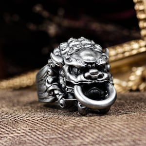 Silver Lion Ring - Men's Engagement Rings - Lion Animal Ring - 925 Sterling Silver Oxidized Lion Ring - Lion Head - Signet Men's Ring