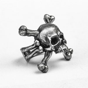 Anel de caveira simples em forma de X, anel de osso de caveira, carta, cruz, satanás, polido, refinado, artesanal, prata, presente, cowboy ocidental