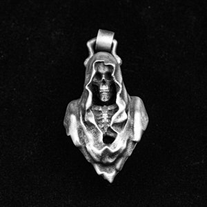 Death Cloak Scythe Skull Pendant Necklace Mystic Knight Angel Soul Reaper Gift Hunter Rebirth Men&#39;s Silver Jewelry 925 Sterling Silver