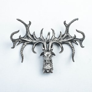 Exaggerated Antler Silver Large Pendant - Sacred Deer Chief Jewelry - Lucky Animal Pendant - Deer God Necklace - High End Gorgeous Gift