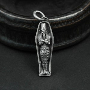 Sterling Silver Pharaoh Coffin Pendant, Ancient Egyptian Necklace
