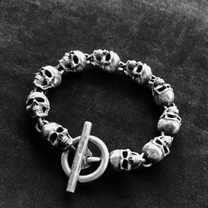 Men&#39;s Thick Bracelet - Immortal Skull Silver Bracelet - Gift for Dad, 925 Silver Brass Handmade Jewelry