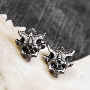 insect spirit mask earrings, weird sacred beetle insect spirit spirit animal earrings, strange devil mask earrings, cyberpunk earrings