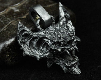 925 Silver Vampire Gargoyle Pendant Necklace - Gothic Monster Jewelry