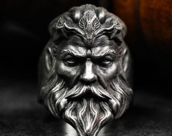 Oxidized Zeus Ring, Greek God, 925 Silver or Brass