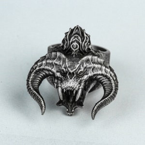Demon Horn Imp Cerberus Ring of the Undying Horn Mythical Dark Vampire Spectrum Fallen Angel Ghostface Handmade 925 Silver Brass Men&#39;s