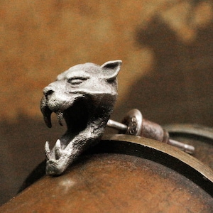 Roaring tiger earrings, tiger earrings, tiger head earrings, ferocious beast earrings, mythical animal jewelry grinning tiger cool earrings
