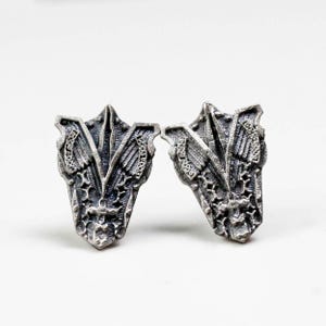 Angel shield earrings, sci-fi futuristic shield earrings, mechanical retro industrial metal earrings, earring lovers gifts, exclusivedesigns