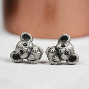 Koala, koala studs, obsidian eye studs, fine silver studs, reptile studs, brown bear studs, various sizes and colors available