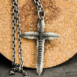 Spine sword cross pendant, spine bone necklace, unique design cross necklace, sterling silver cross pendant, unisex cross necklace