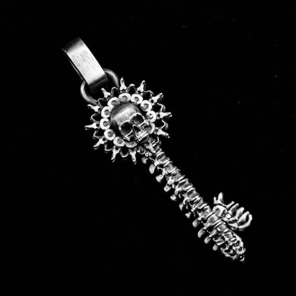 Hell's Gate Key Spine Necklace Pendant European and American Mayan Civilization Punk Series Accessories 925 Sterling Silver BrassMen's Skull