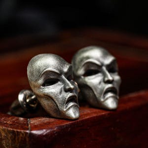 Evil mask stud earrings, gentleman men's mask stud earrings, demon, ghost face, skull, gothic, poisonous symbol, hand-cast stud earrings