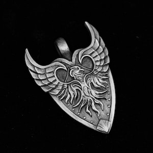 Phoenix Fighting Card Anhänger Halskette Europäische Totem Textur Fliegende Flügel Christus EngelsflügelBetender Wächter 925 Silber Messing Männer und Frauen