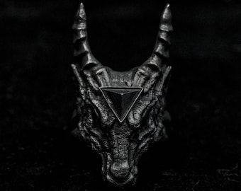 Antelope Skull Horns Evil Goat Ring Astrology Gothic Forest Animal Gemstone Jewelry Ram Head 925 Silver Brass Men's and Women's Rings