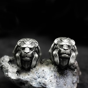 Lion earrings, Celtic lion earrings, mythical fantasy lions, custom lion-themed jewelry gifts, cut geometric lion head earrings