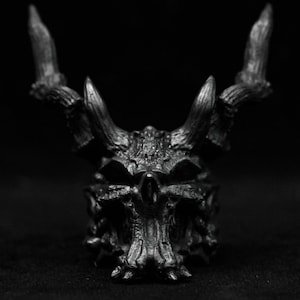 Hell Satan Demon Devil Horns Skull Ring, Gothic Style Handmade Silver Jewelry Dark Monster Mystic Mask 925 Silver Brass Men