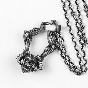 Skull caught in devil&#39;s claws, ghost hand pendant, zombie hand necklace, mysterious ghost jewelry, unique gift