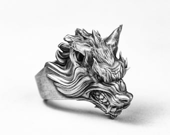 Nordic mythology wolf Fenrir ring wizard hunter wolf head wolf totem street subculture 925 sterling silver brass men&#39;s and women&#39;s jewelry