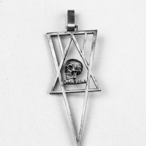Collar con colgante de triángulo y hexágono para hombre, símbolo de pentáculo, calavera, renacimiento, muerte, poder, oración, joyería de latón para mujer, plata de ley 925