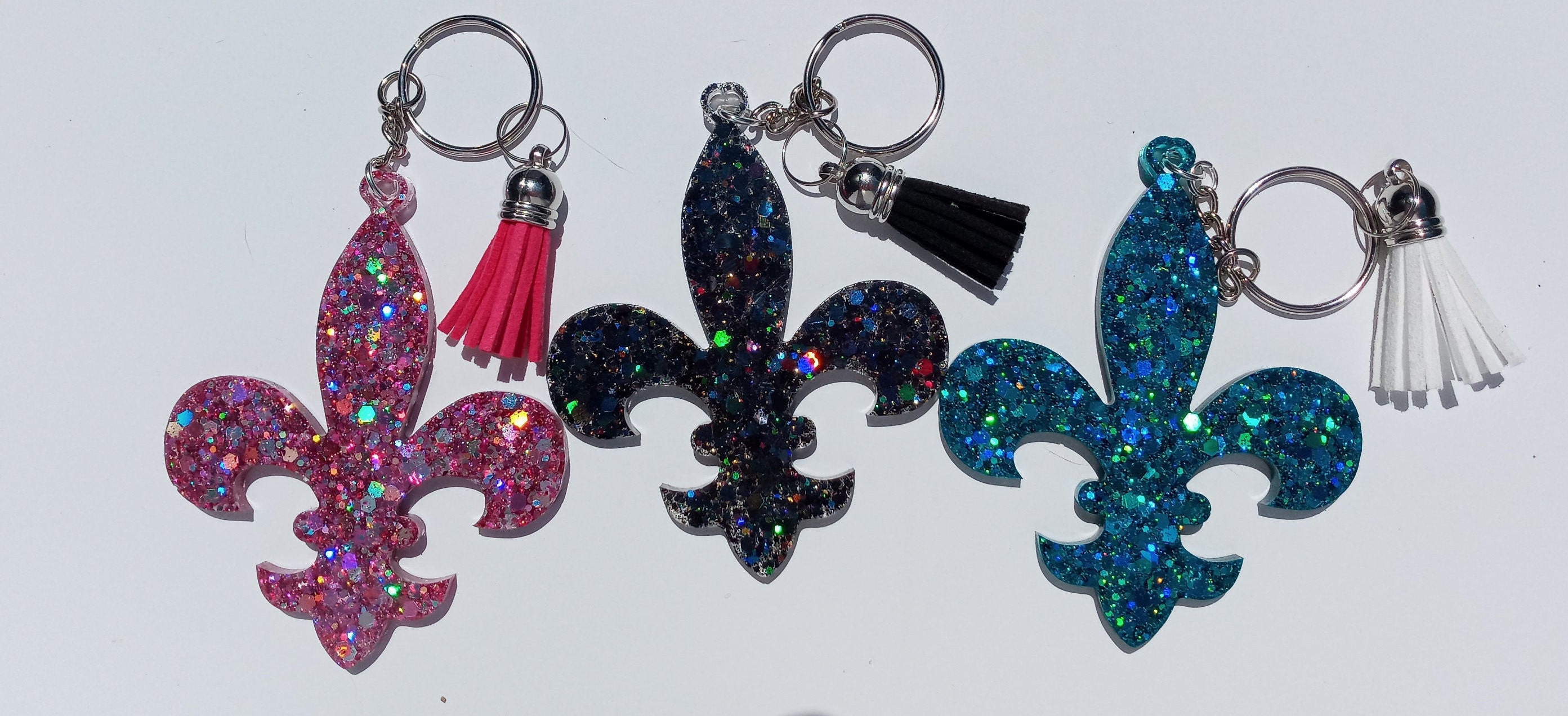 Fleur De Lis Glitter Keychain with tassel Etsy