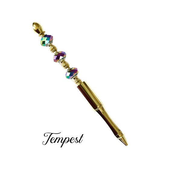 Beaded Pen Gold Pen Iridescent Crystals Black Ink Pen 