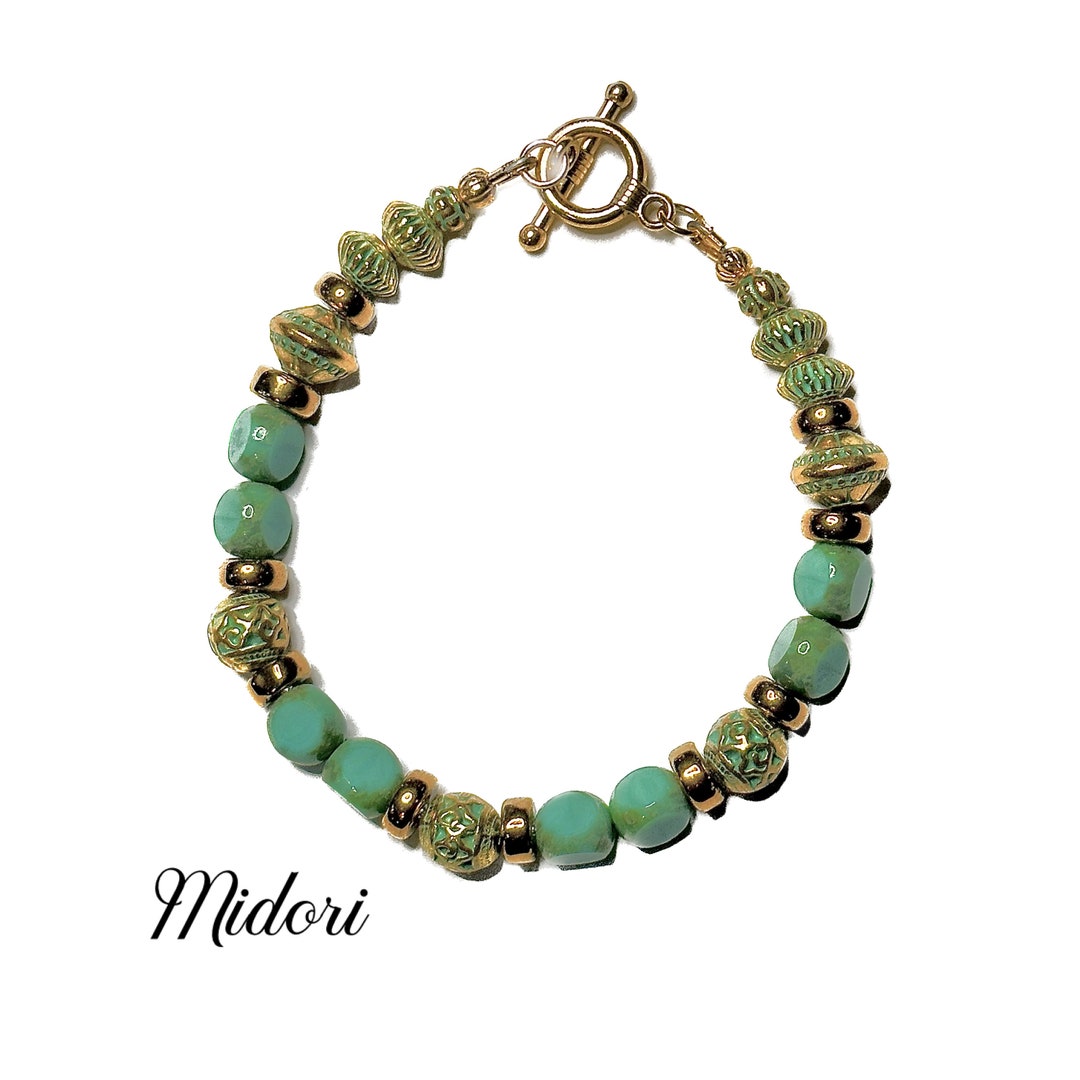 Bluegreen Beaded Bracelet, Gold Beaded Bracelet, Southwester Style