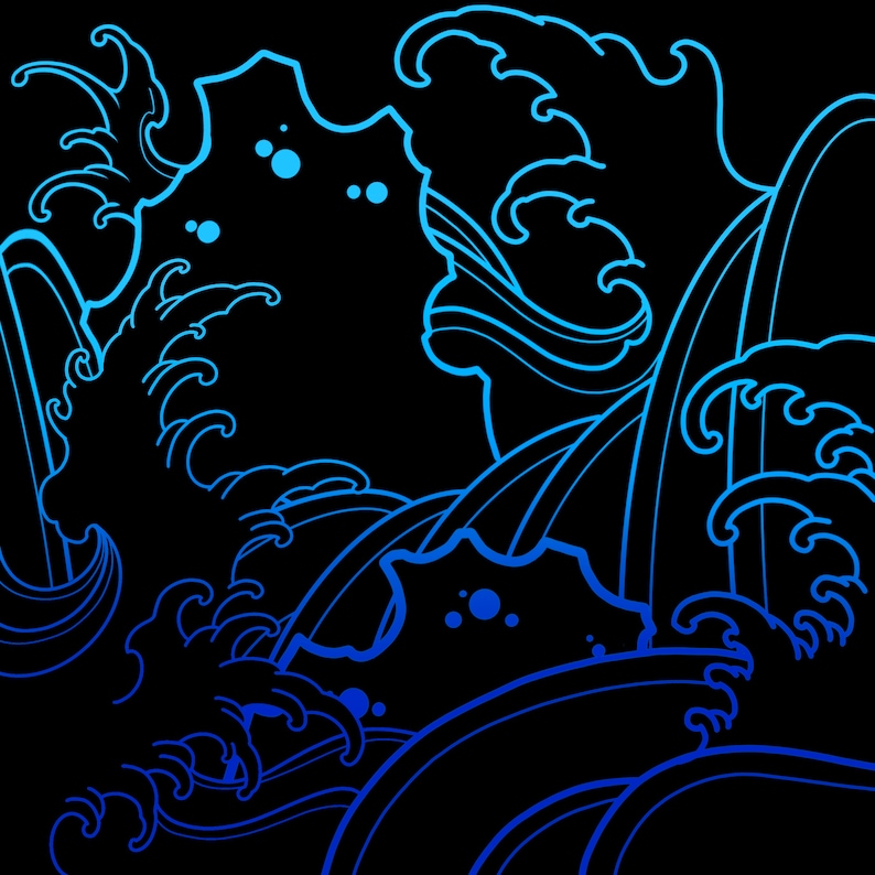 Procreate tattoo brush set, Japanese Waves, procreate stamp set image 2
