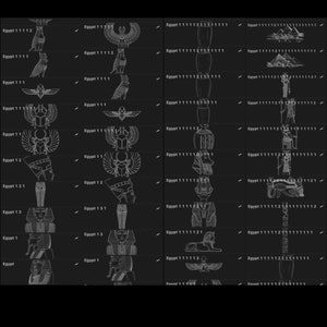Peut inclure: Ensemble de dessins au trait en noir et blanc repr&eacute;sentant des symboles et des figures de l'&Eacute;gypte ancienne, tels que des pharaons, des scarab&eacute;es et des hi&eacute;roglyphes. Chaque image est l&eacute;gend&eacute;e avec le mot "Egypt" et des chiffres.