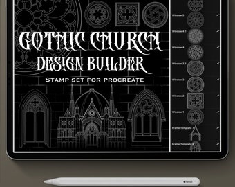 Procreate tattoo, Gothic Church, stamp set for procreate