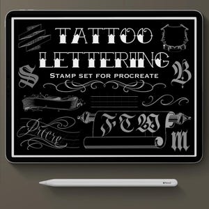 Procreate tattoo brush set, Tattoo lettering stamps, procreate stamp set, tattoo lettering, stamps for procreate