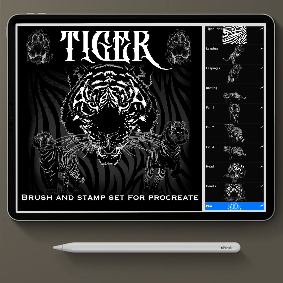 Procreate Tattoo Brush Set, Tiger Stamp Set for Procreate - Etsy