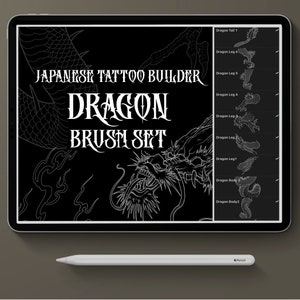 Procreate Tattoo Brush Set, Japanese Tattoo Designer, Dragon Procreate Stamp Set