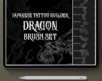 Jeu de pinceaux pour tatouage Procreate, tatoueur japonais, jeu d'estampes Dragon Procreate