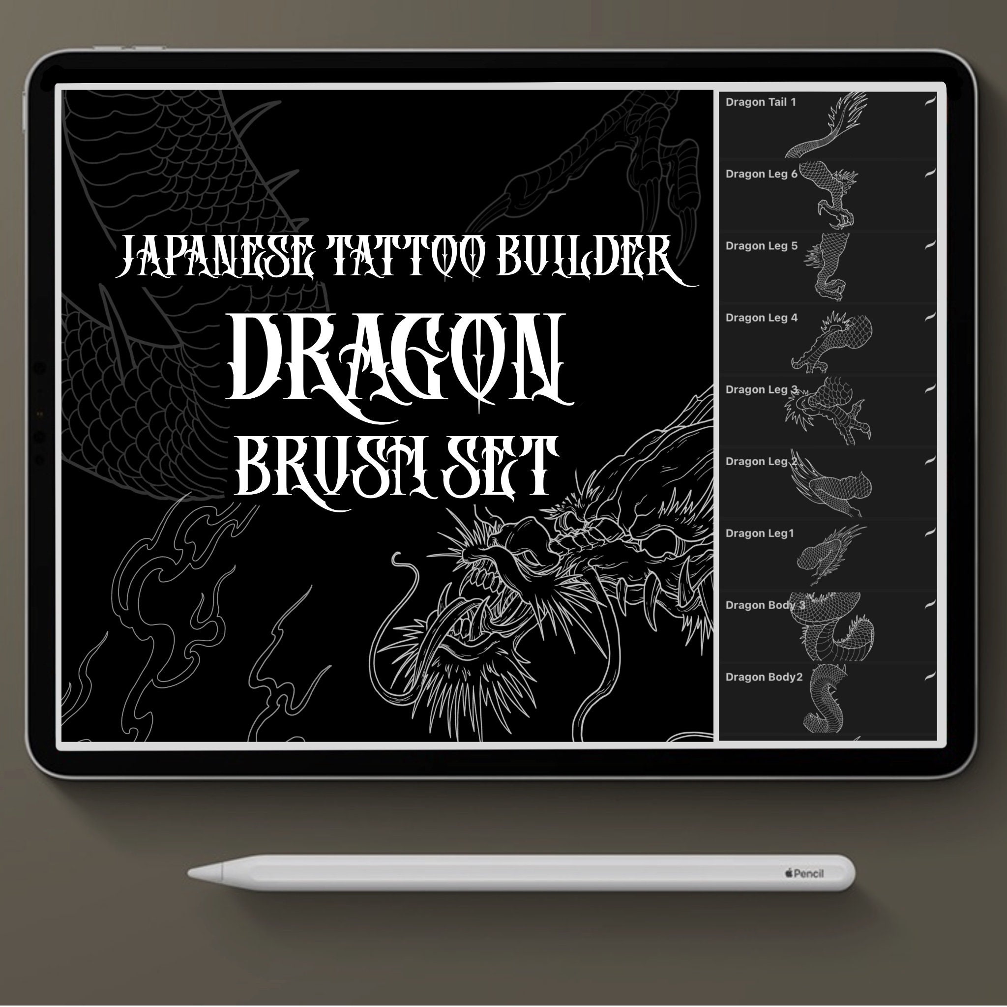 Procreate Japanese Tattoo Brush Set – Dragon Stamps & Builder Toolkit for iPad