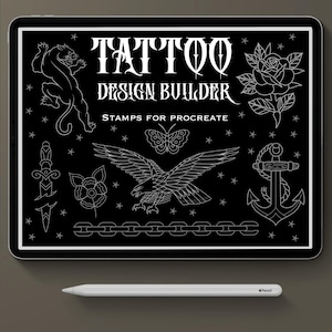 Procreate tattoo brush set, Tattoo design builder, tattoo stamp set, tattoo designer
