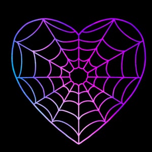 Pu&ograve; includere: Un design a forma di cuore con un motivo a ragnatela. La ragnatela &egrave; resa in tonalit&agrave; di blu, viola e rosa, con un effetto sfumato. Lo sfondo &egrave; nero pieno, creando un contrasto sorprendente.