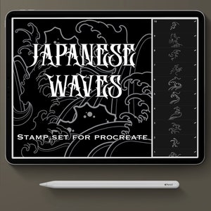 Procreate tattoo brush set, Japanese Waves, procreate stamp set