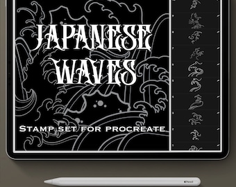 Procreate Tattoo Pinsel Set, Japanische Wellen, Procreate Stempelset