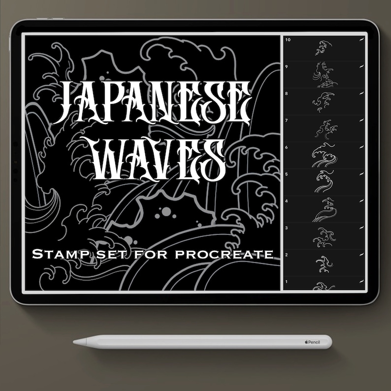 Procreate Tattoo Brush Set Japanese Waves Procreate Stamp Etsy