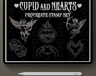 Ensemble de pinceaux de tatouage procréer, gain de temps de tatouage Cupidon et cœur et constructeur de conception, ensemble de tampons Cupidon et cœur pour procréer
