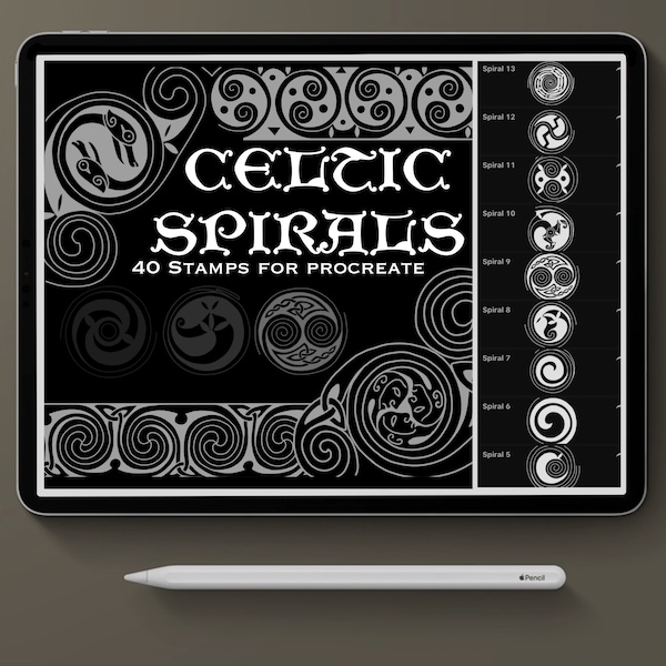 Procreate tattoo brushes, Celtic Spiral Designs, stamp set for procreate.